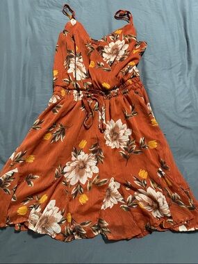 Trixxi Rust Floral Mini Dress with White & Yellow Blooms